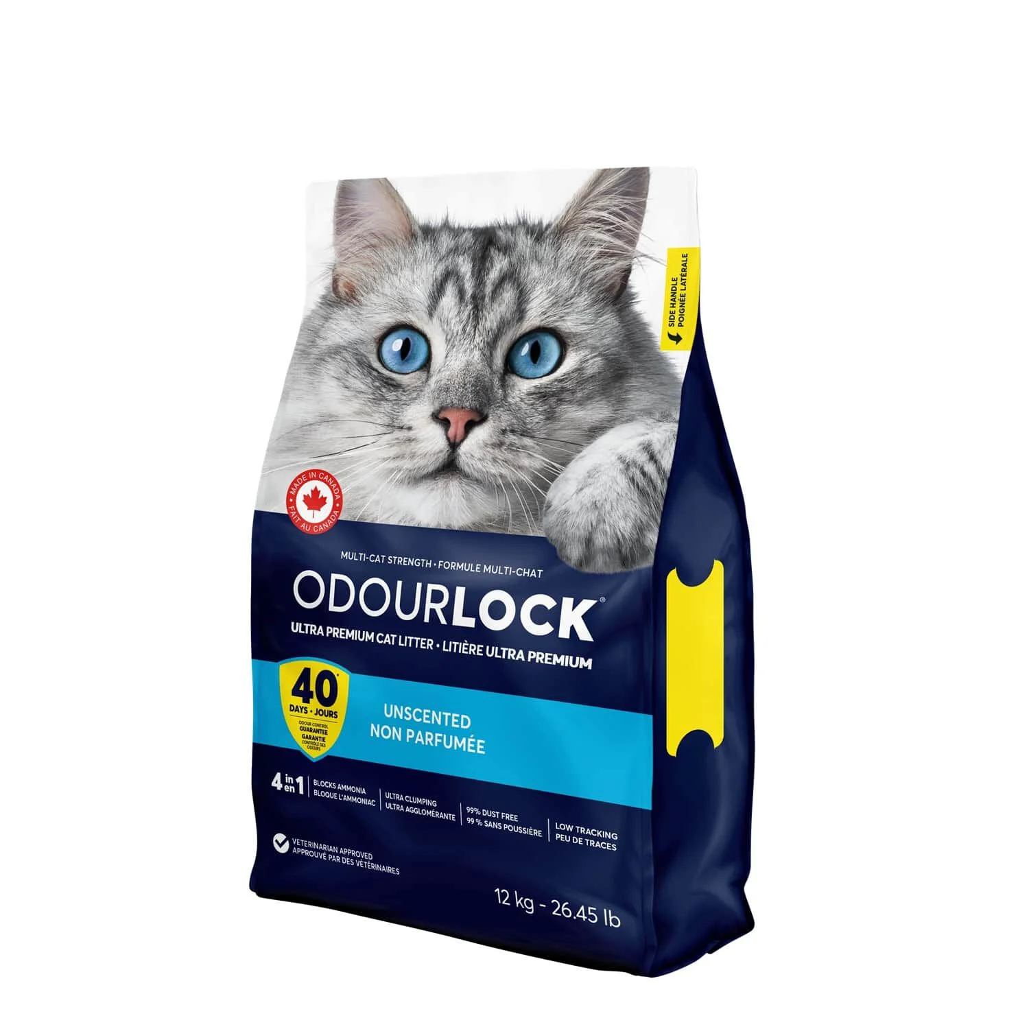 Un sac de 12 kg de litière OdourLock ultra premium non parfumée
